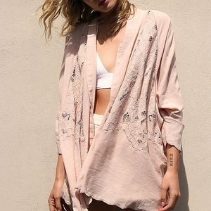 NWT Cool Nights Crochet Open Cardigan Conch Pink